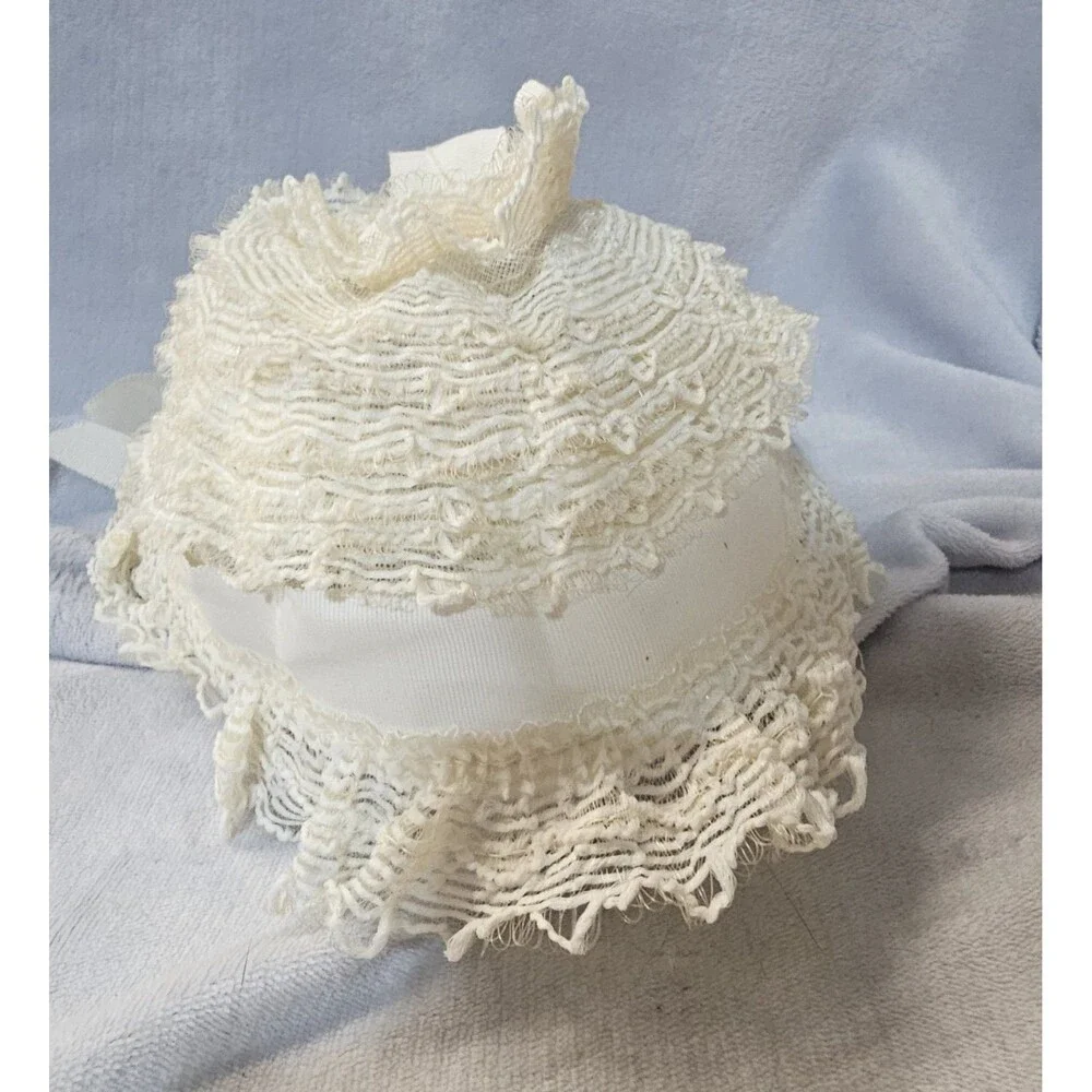 Vintage Baby Bonnet Lace Trim Ivory Christening Special Occasion